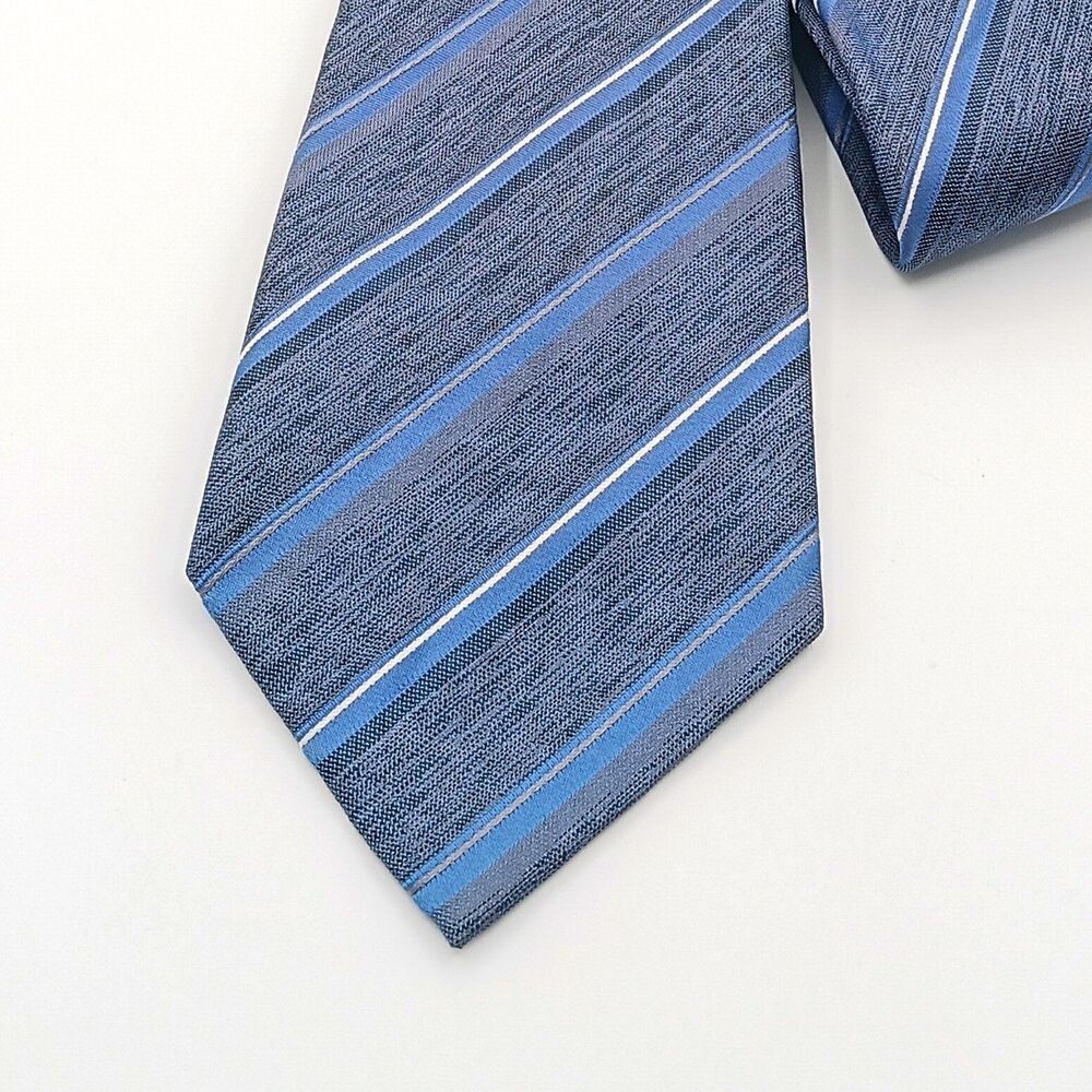 Marc Anthony Silk Repp Tie Mens 60.5” Blue Silver Stripe Designer Classic New